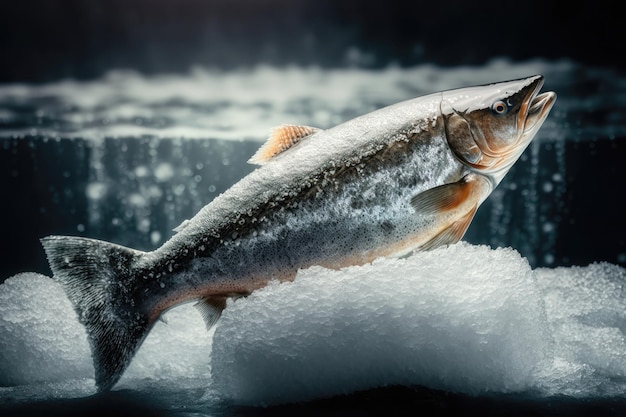 Bevroren zalm op ijs AI gegenereerd