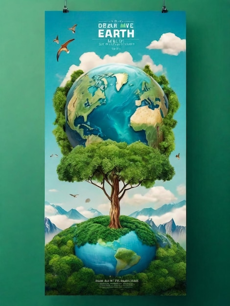 Bewaar de Aarde poster of kaart of uitnodiging op banner ontwerp sjabloon voor Internationale Aardedag met hand vasthouden Aarde planeet op groene bloemen achtergrond Vector illustratie