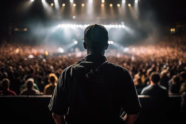 Bewaker In Zwarte Tribunes Met Zijn Rug Naar Een Outoffocus Concert Venue Generatieve AI