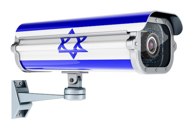 Bewakingscamera met Israëlische vlag 3D-rendering