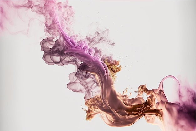 Bewegende roze en gouden vlammen en rook op een witte achtergrond Illustratie Generatieve AI