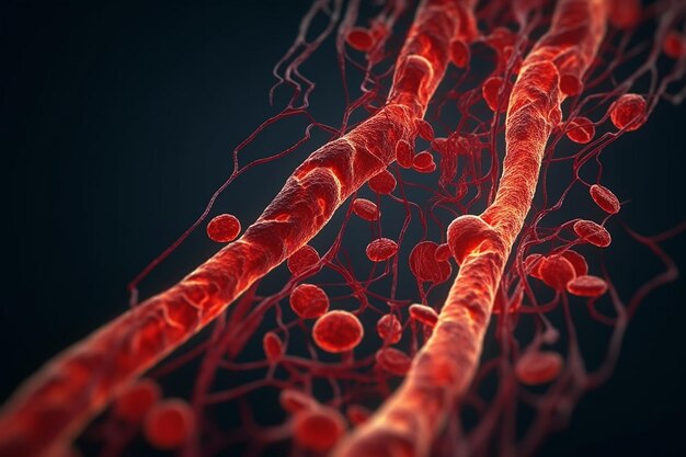 Beweging van leukocyten en bloedvaten door aderen en menselijk lichaam 3d illustratie