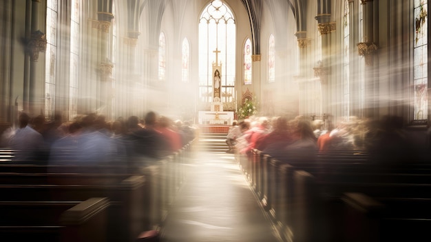 Beweging vervaagde het interieur van de kerk