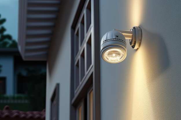 Bewegingssensor met lichtdetector op de muur van het huis