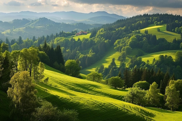 緑の草原の魅惑的な美しい夏の風景