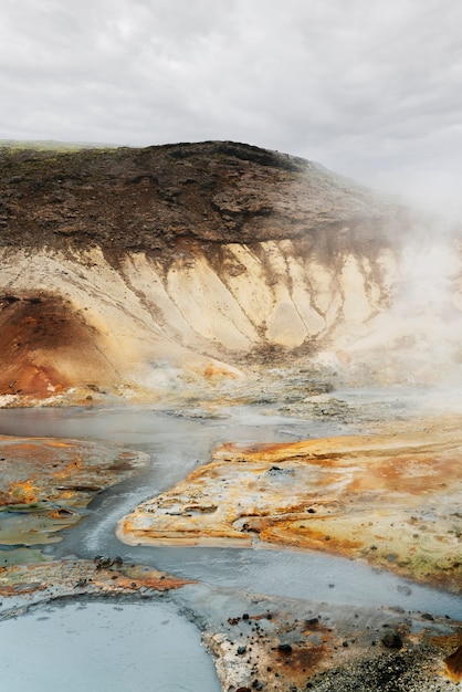 Bewolkt natuurlandschap bij meer