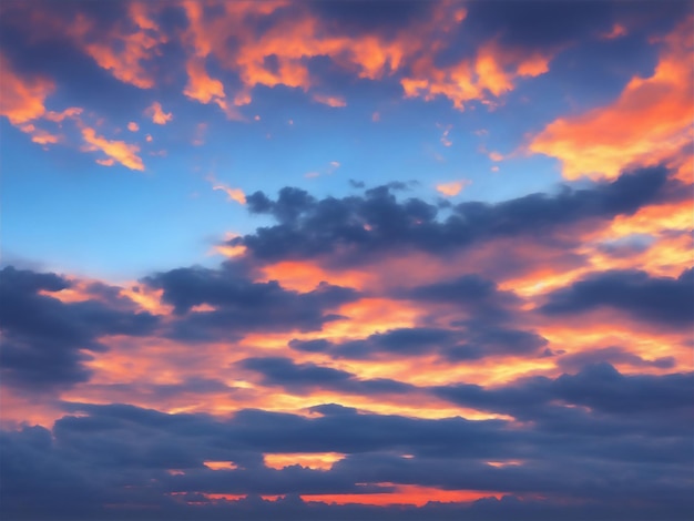 Bewolkte blauwe hemel Landschapszonsondergang