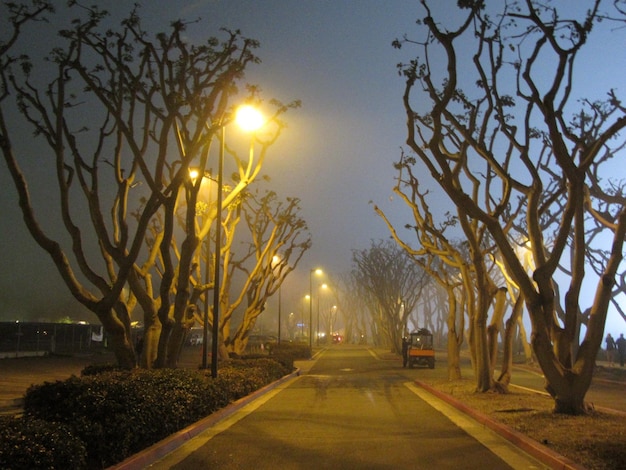 Bewolkte en mistige nacht op een pier in San Diego, Californië