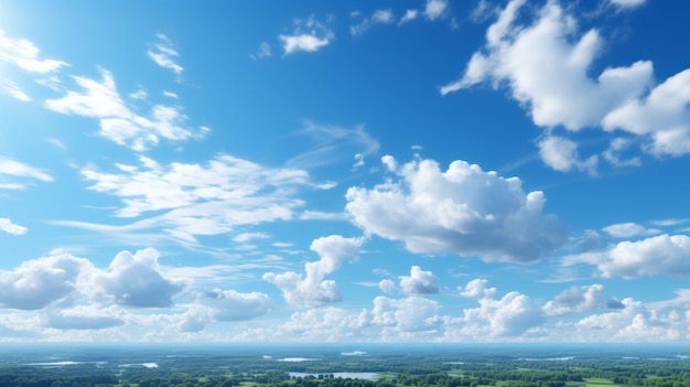 Bewolkte weer in de zomer heldere blauwe lucht met weelderige cumulus wolken wolkenbeeld achtergrond behang