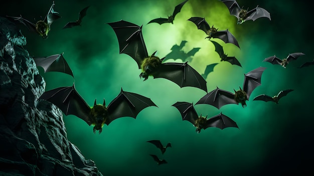 Foto bewonderende vleermuizen van spookachtige halloween vleermuisfoto's