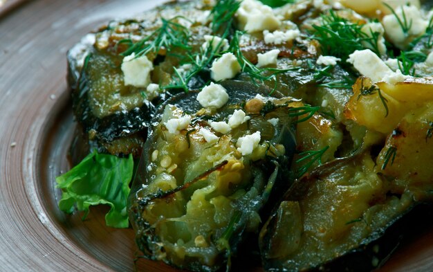 Beyaz Peynir Soslu PatlÃÂ±can.Steamed eggplant with white cheese.Turkish cuisine