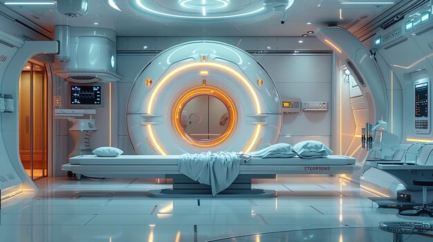 Photo beyond the bounds of today a medical facility of the future gleams with advanced robotic equ