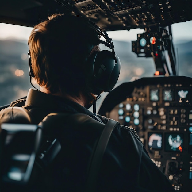 Photo above and beyond helicopter pilot's experience in the helicopter cockpit generative ai