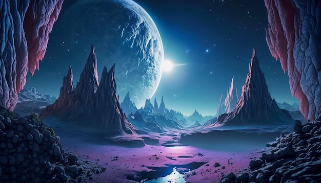 Beyond the Horizon the Majestic Landscapes of a purple Alien Planet Generative AI