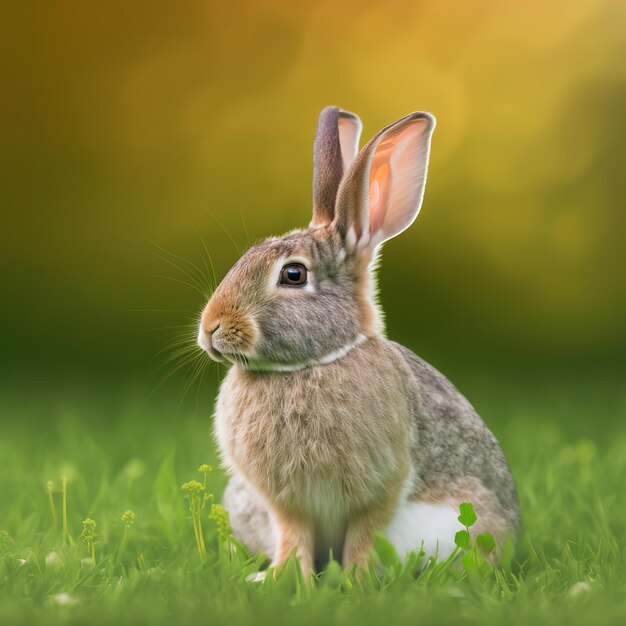 Foto bezadig pasen californië konijn portret volledige lichaamszitting in groen veld