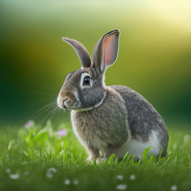 Bezadig pasen Geruit Reuzenkonijn portret full body zittend in groen veld