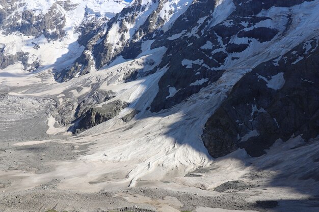 Bezengi glacier and the glacial landscape. Main Caucasian Range. "Small Himalayas", Bezengi Wall, Kabardino-Balkaria, Russia.