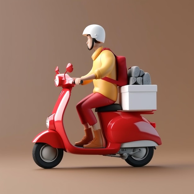 Bezorger op scooter met dozen Levering dienstverleningsconcept
