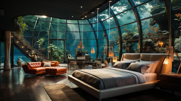 Bfuturistic underwater bedroom interior design