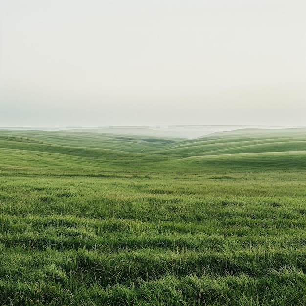 BGreen rolling hills under a white sky