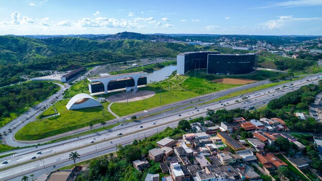 BH Minas Gerais Brazil 12 2022 Aerial view of the City Administration state government of Minas Gerais Project Brazilian architect Oscar Niemeyer Administration city view on a beautiful day