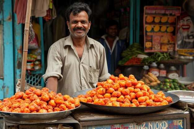 Photo bhaji and or street vegetable vendor generative ai