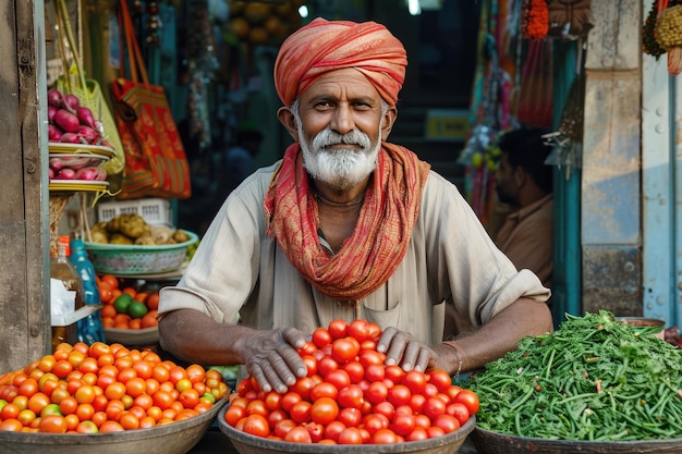 Photo bhaji and or street vegetable vendor generative ai