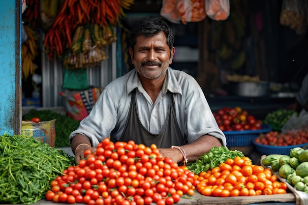 Photo bhaji and or street vegetable vendor generative ai