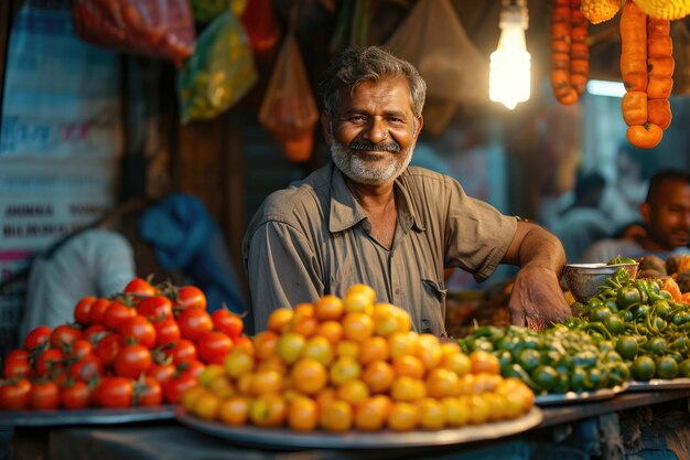 Photo bhaji and or street vegetable vendor generative ai