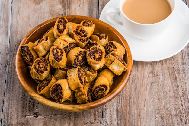 Bhakarwadi also spelled as Bakarwadi or spring roll, is a traditional sweet and spicy tea  time snack originated in Pune, Maharashtra