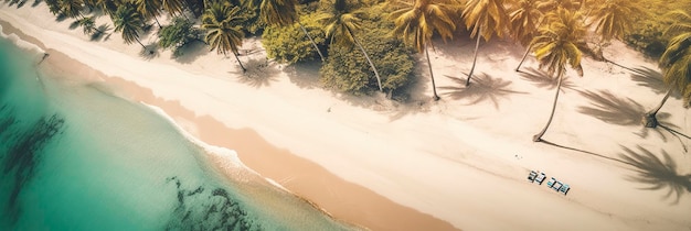 BHanner size View from above stunning aerial view of palms on the sandy beach Tropical landscape blue water waves generate ai