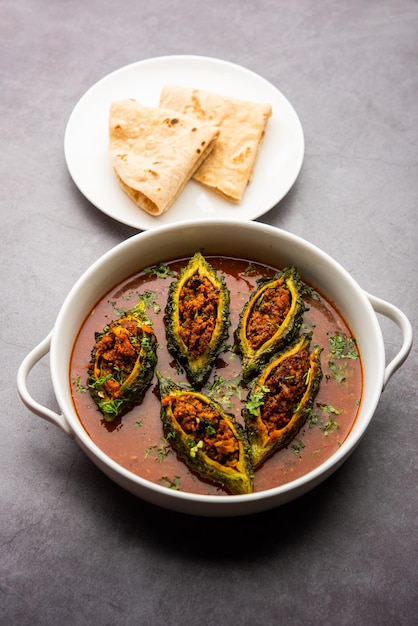 Bharwa Karela masala or stuffed bitter melon curry recipe