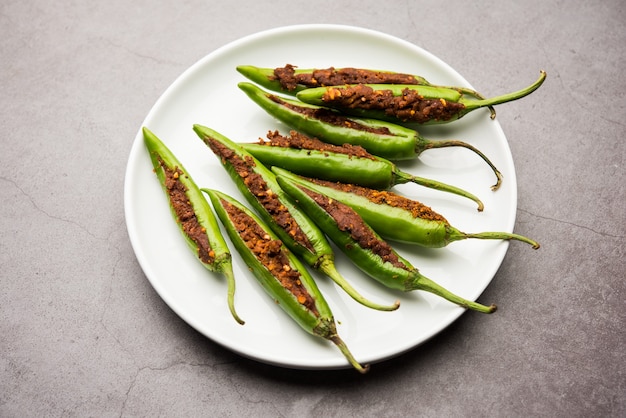 Bharwa Masala Mirch or Stuffed Green Chillies or Bharli Mirchi, Indian food