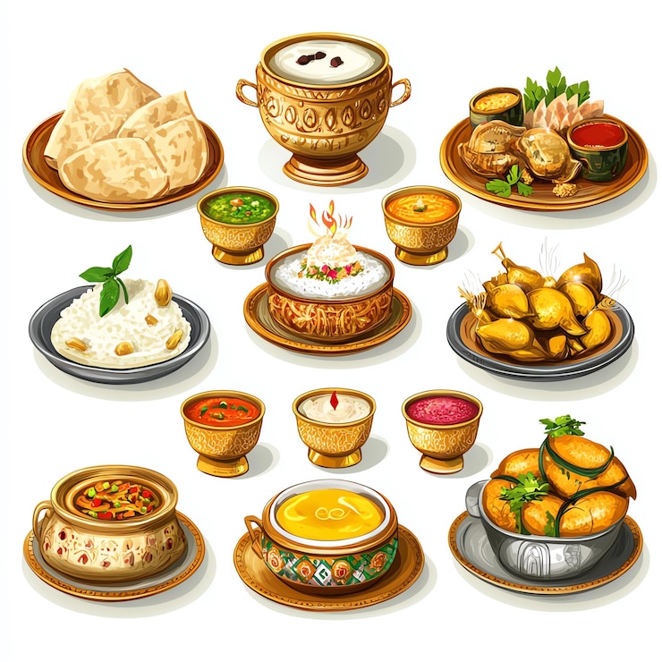 Photo bhog offerings of food special dishes prepared and offered to deities as a token of devotion during festivals indian background
