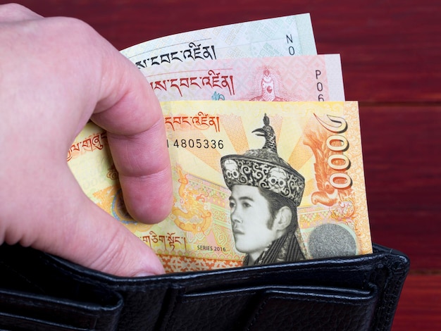 Bhutaans geld - ngultrum in de zwarte portemonnee