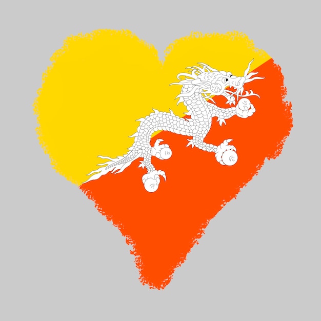 Bhutan colorful flag in heart shape with brush stroke style isolated on grey background