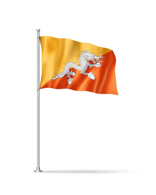 Bandiera del bhutan isolata su bianco
