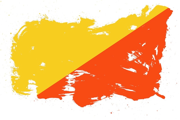 Bhutan flag with painted grunge brush stroke effect on white background