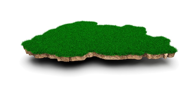 Bhutan kaart bodem land geologie dwarsdoorsnede met groen gras en rotsgrond textuur 3d illustratie