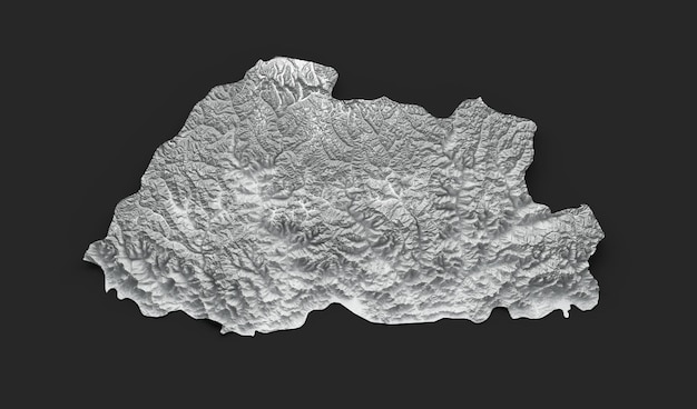 부탄 지도 부탄 플래그 회색 배경 3d 그림에 음영 구호 색상 높이 지도