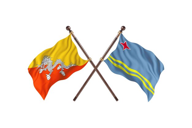 Bhutan versus Aruba Two Flags Background