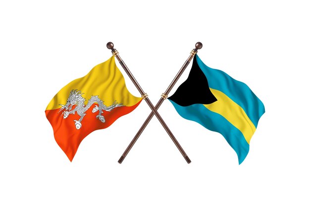 Bhutan versus The Bahamas  Two Flags Background