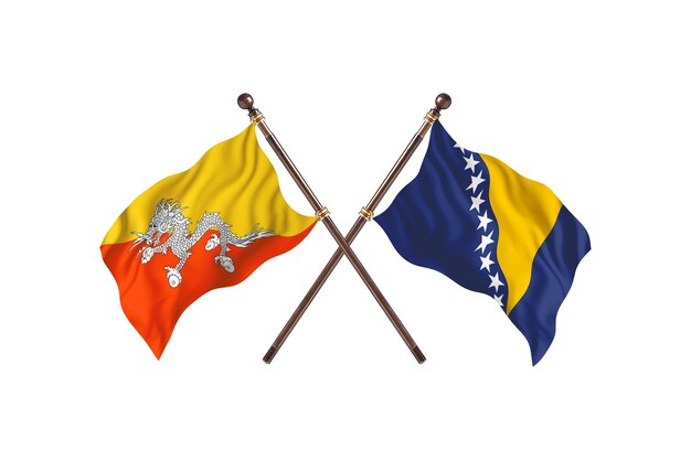 Bhutan versus Bosnia and Herzegovina Two Flags Background