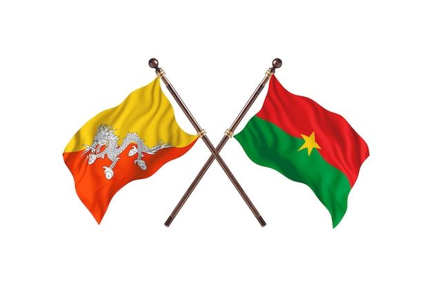 Bhutan versus Burkina Faso Twee vlaggen achtergrond