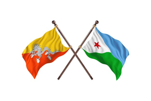 Bhutan versus Djibouti Two Flags Background