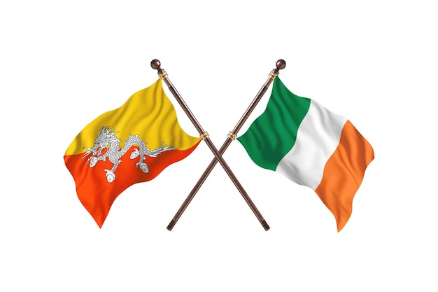 Bhutan versus Ierland Twee vlaggen achtergrond