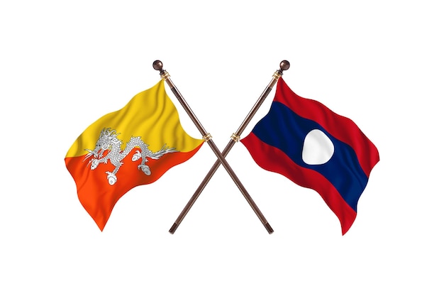 Bhutan versus Laos Two Flags Background