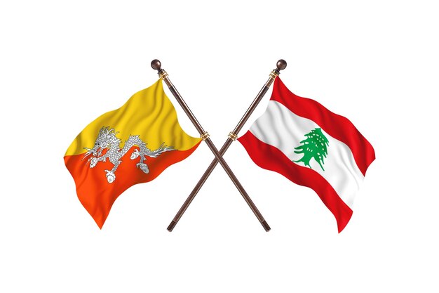 Bhutan versus Libanon Twee vlaggen achtergrond