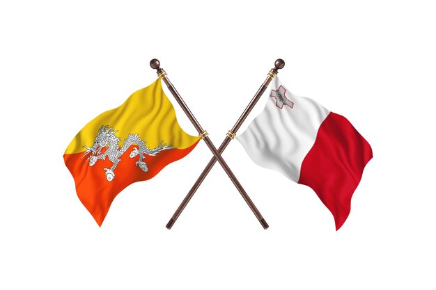 Bhutan versus Malta Twee vlaggen achtergrond