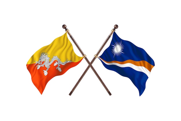 Bhutan versus Marshall Islands Two Flags Background